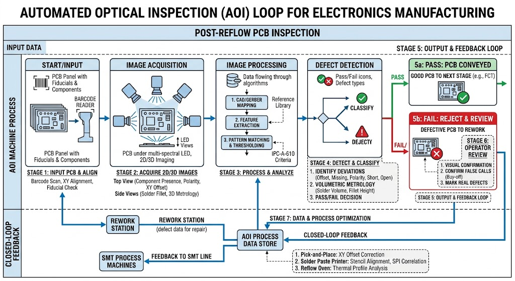 Automated optical verification system scanning electronics components for consistency