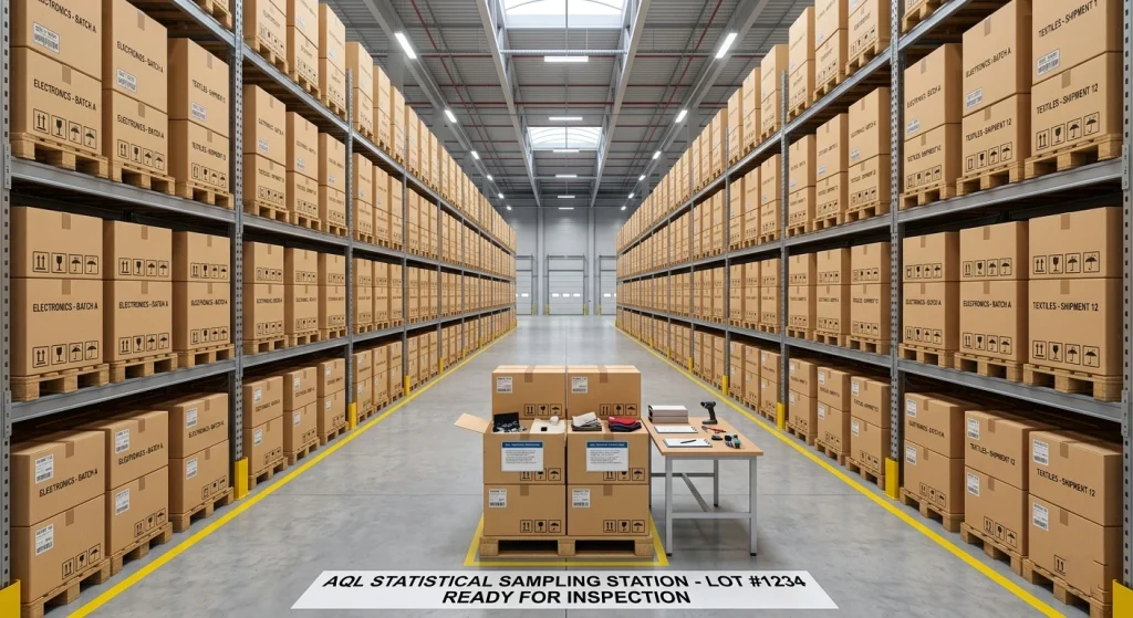 export cartons organized for final quality control sampling inspection