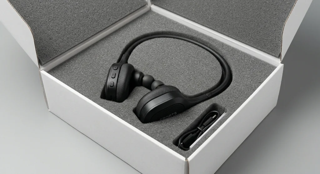 An opened unbranded box featuring high-density foam padding designed for protecting sensitive acoustic devices during overseas transit