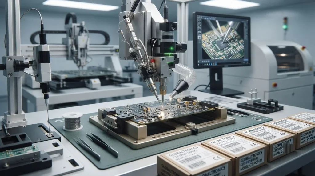 Automated assembly line / durable electronics manufacturing / production detail