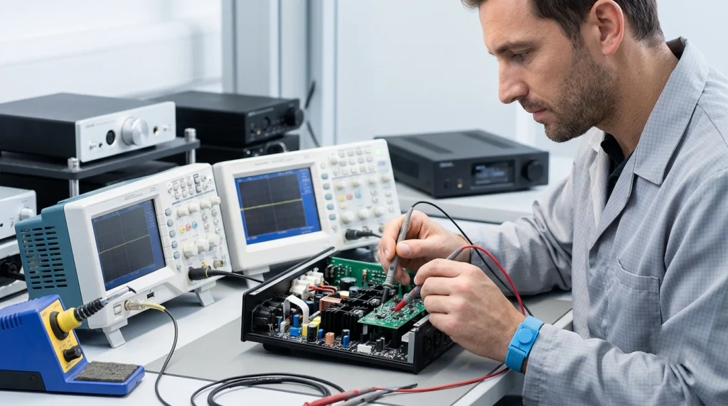 Professional quality inspection process for electronic audio devices