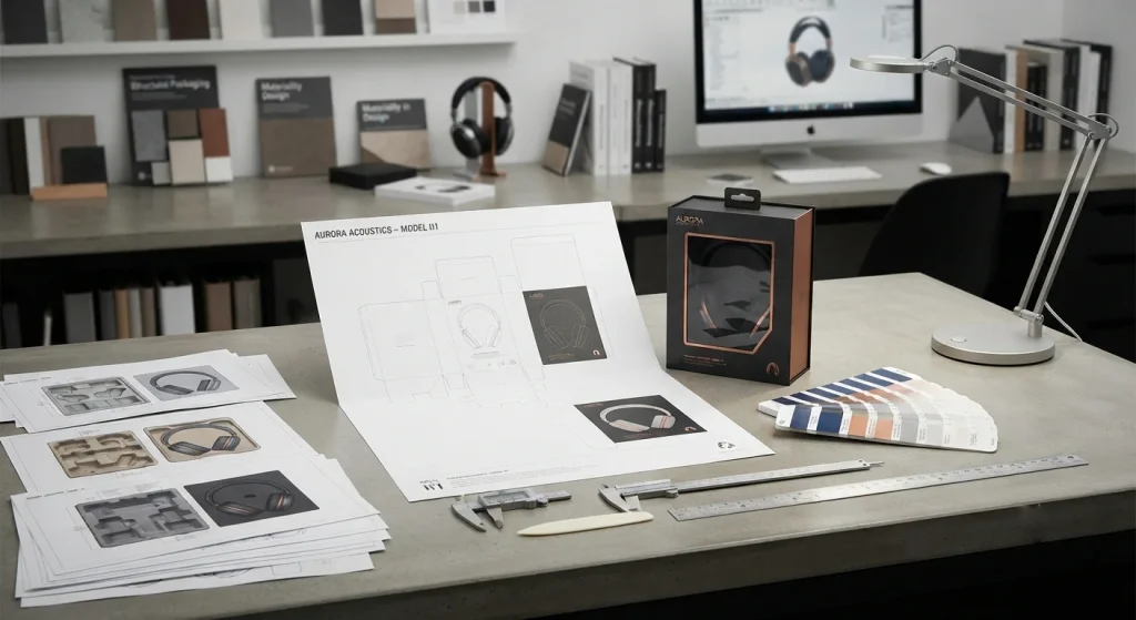 Custom headphone packaging design / retail box layout / e-commerce branding setup