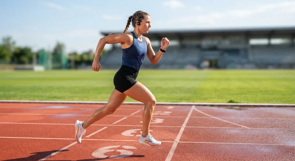 Outdoor athlete / wearing sports audio gear / active lifestyle training A fitness headphones supplier showcasing active gear
