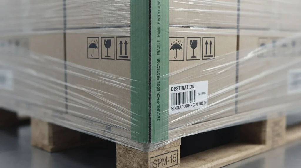 Secure pallet wrapping / international shipping preparation / transit safety setup