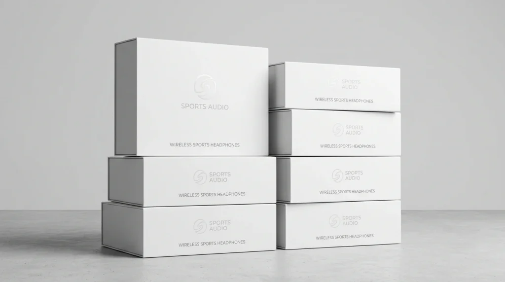 Clean stack of premium custom boxes / white-label product packaging designs for global e-commerce / private brand customization
