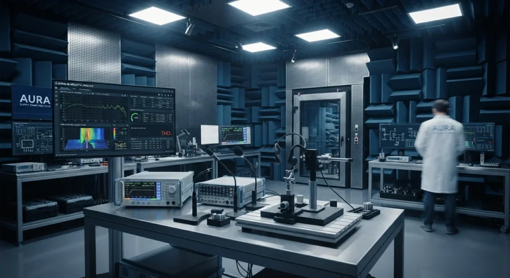 precision audio testing equipment in an acoustic research environment