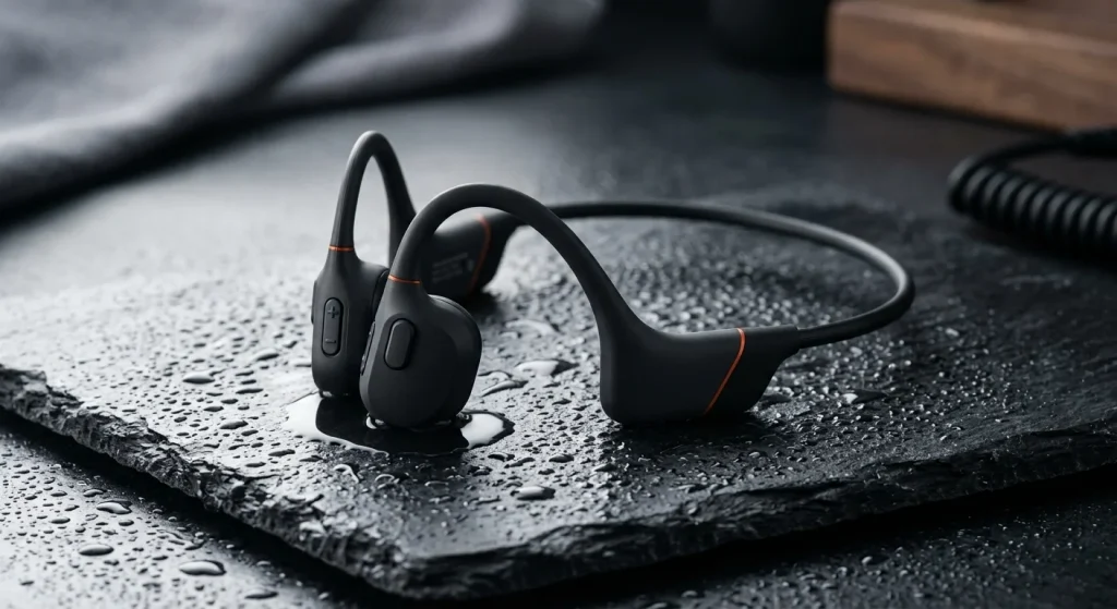 Professional open-ear wireless headset engineered for a global audio products wholesale supplier.