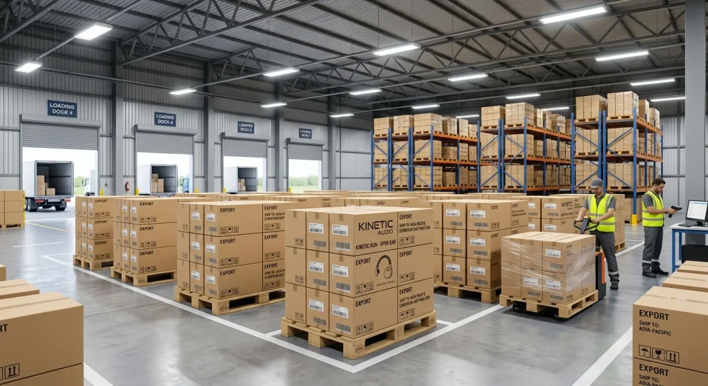 Custom branded export cartons prepared for overseas distribution and white label fulfillment.