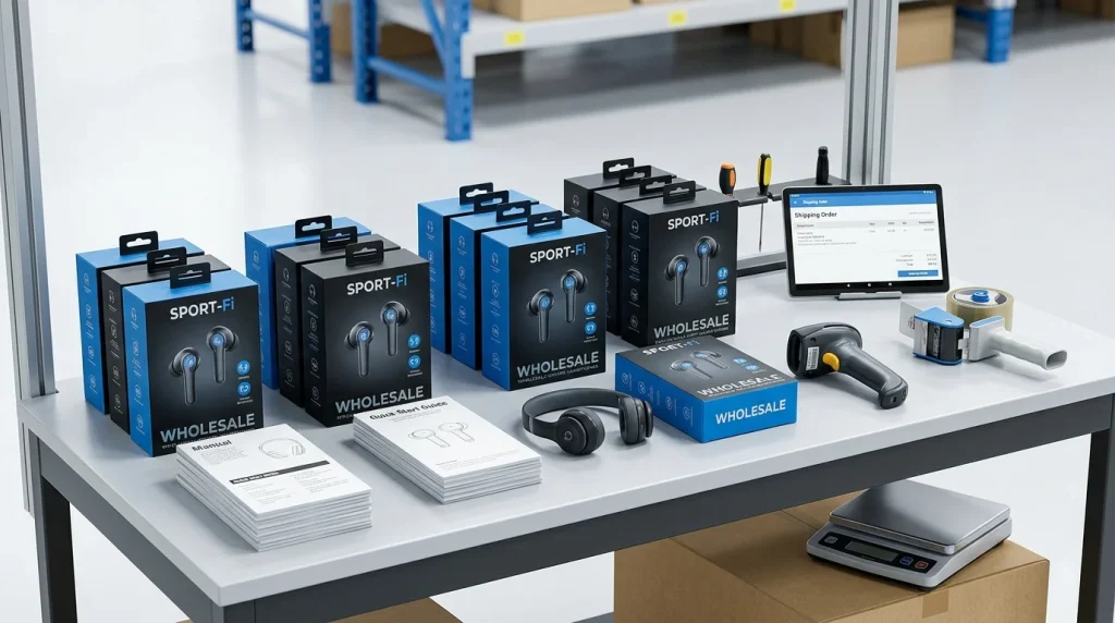 retail packaging layout / Amazon FBA box preparation / wholesale distribution staging
