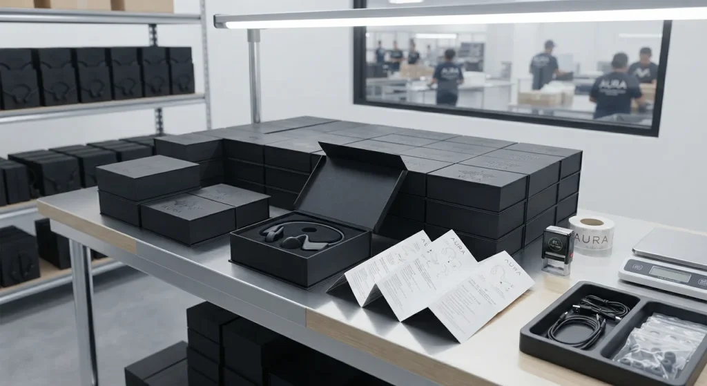 retail packaging layout / Amazon FBA box preparation / wholesale distribution staging