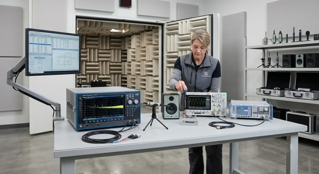 Precision acoustic testing / audio transducer verification / laboratory inspection station