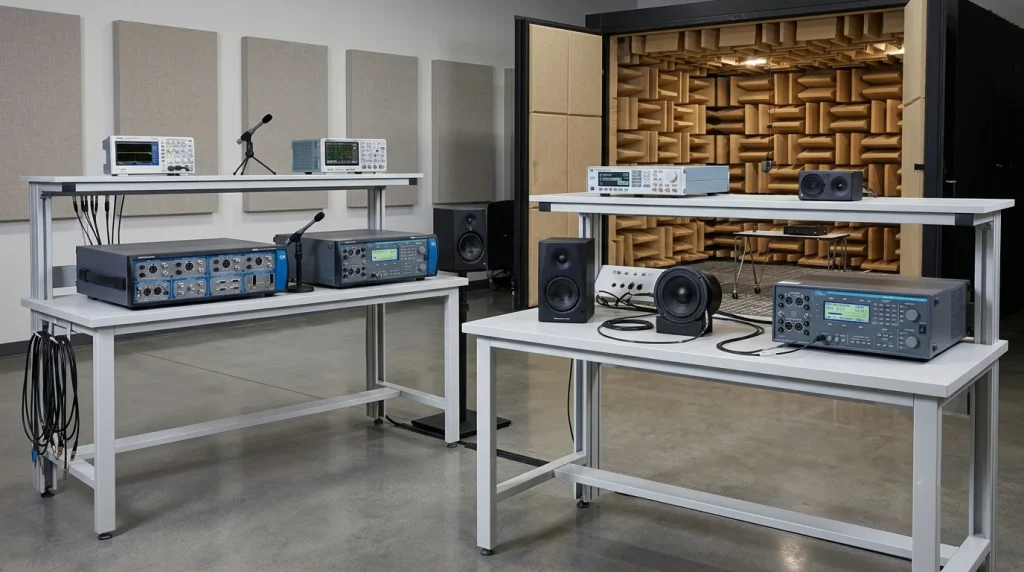 Precision acoustic testing / audio transducer verification / laboratory inspection station