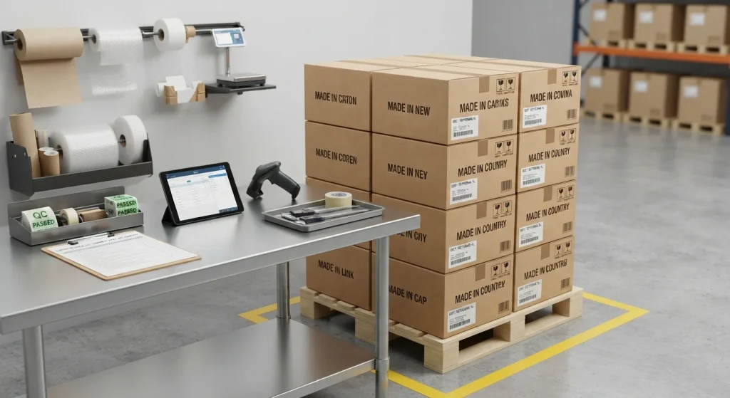 export packaging verification / logistics staging area / wholesale distribution facility