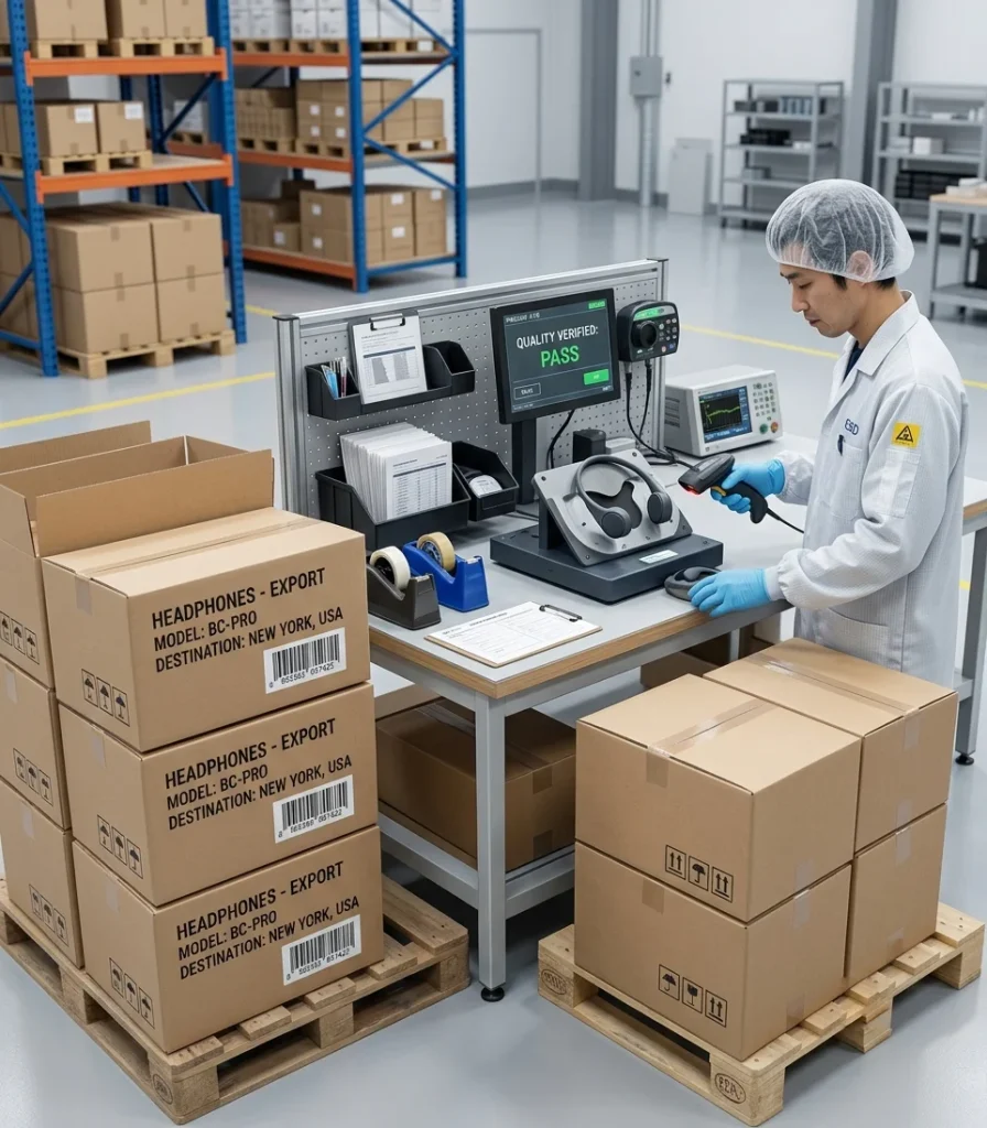 export packaging verification / logistics staging area / wholesale distribution facility