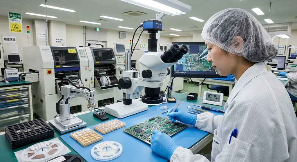 Electronic component assembly / hardware manufacturing floor / precision production setup