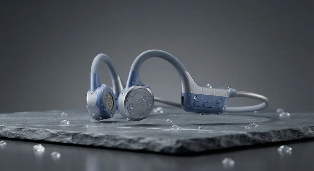 water-resistant swimming audio gear / ergonomic open-ear headset / aquatic sports wearable
