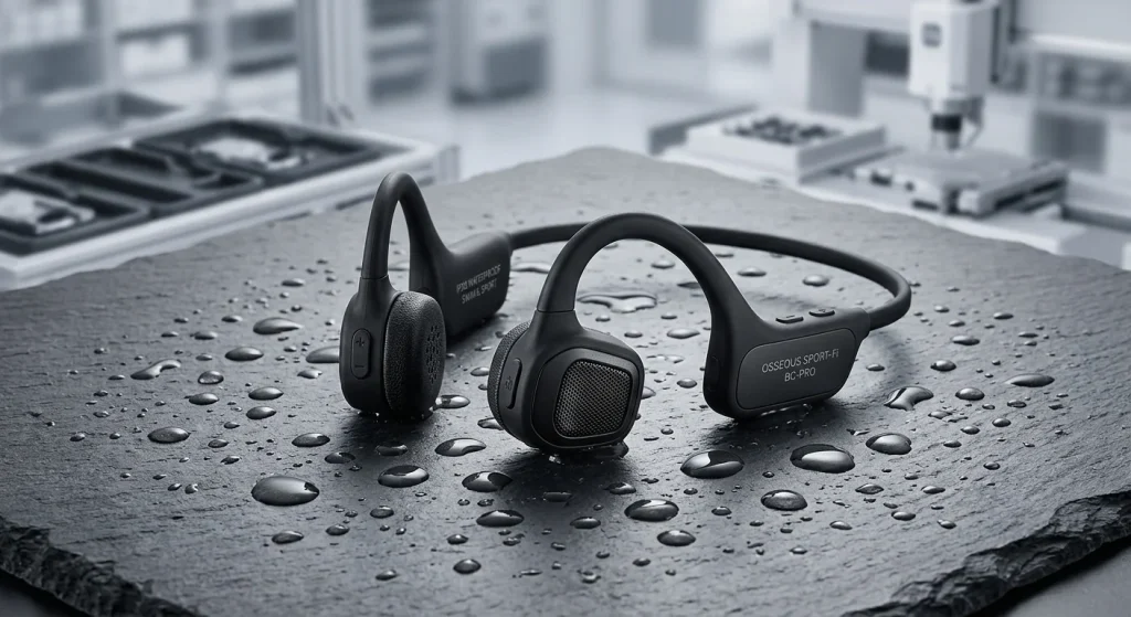 water-resistant swimming audio gear / ergonomic open-ear headset / aquatic sports wearable