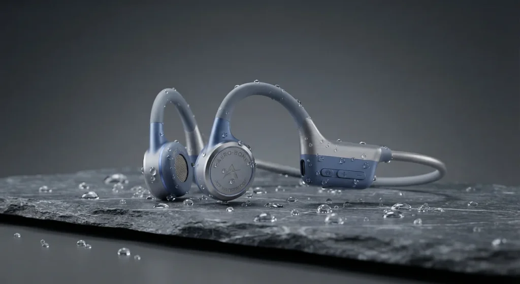 water-resistant swimming audio gear / ergonomic open-ear headset / aquatic sports wearable