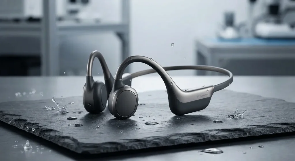 Professional open ear headset designed by a certified bone conduction headphones manufacturer for global sport brands.