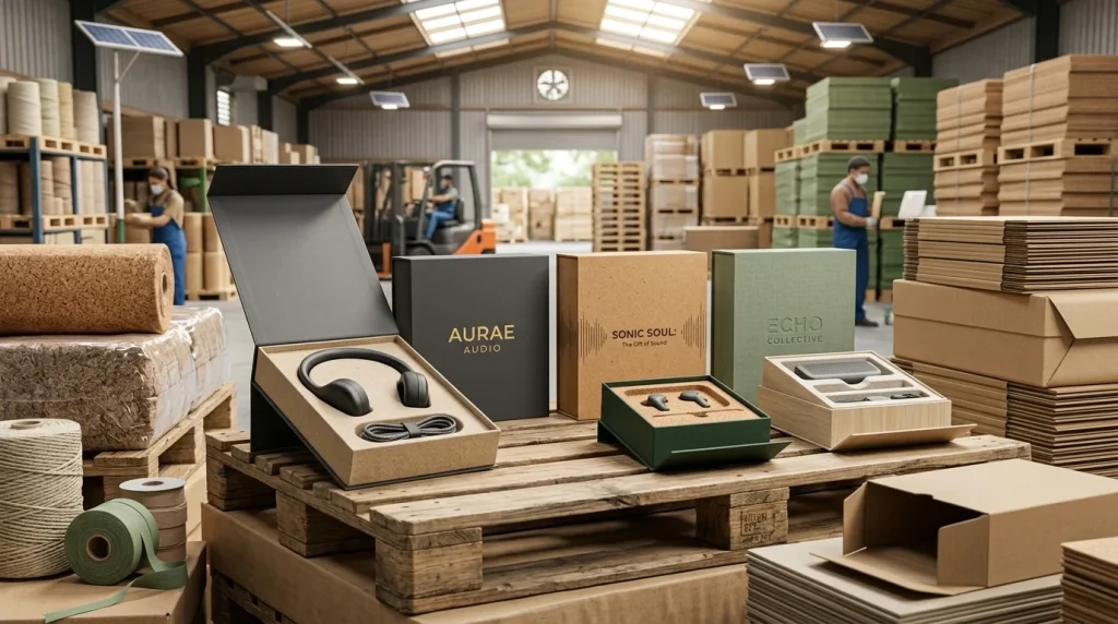 Custom branded headphone packaging boxes ready for B2B export shipment