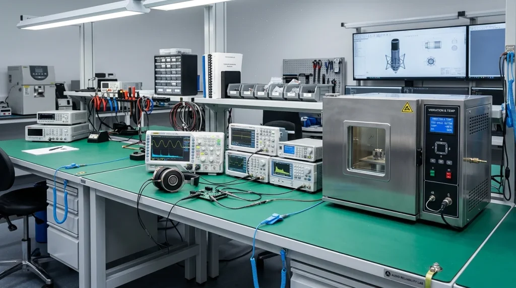 ESD protected workstation with grounding equipment and diagnostic tools for hardware reliability testing
