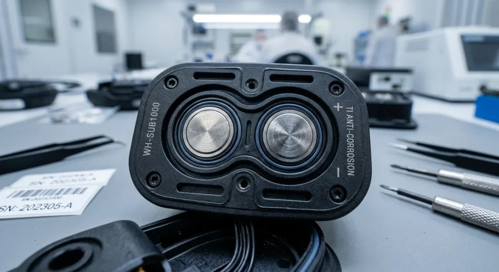 Custom waterproof headphones manufacturer displaying IPX8 swimming earphones and export packaging