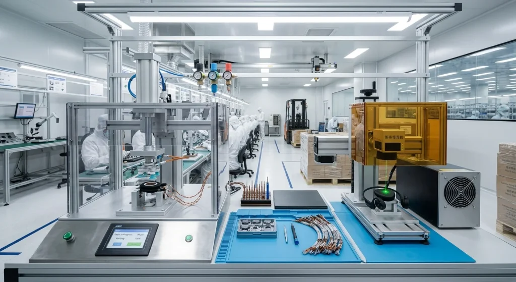 Pneumatic ear cushion pressure bonding machine and laser marking equipment verifying headphone sub-assembly precision